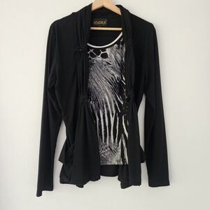 Adore black faux blouse cardigan womens size L art to wear‎ funky